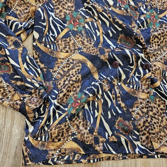 Vtg Norton McNaughton Animal Print Satin Blazer Womens 16 Cheetah Chains Artsy - Picture 2 of 10